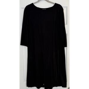 Eileen Fisher Dress Sz MED Black 3/4 Sleeves Stretch Midi Neutral Minimalist